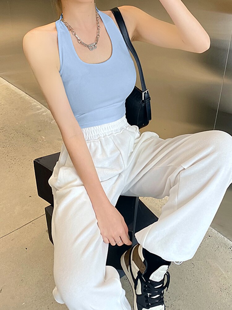 jinran Vest Sexy Crop Top Women Fashionable Solid Color Cross Hanging Neck Short Camisole Slim Midriff-baring Backless Women Summer