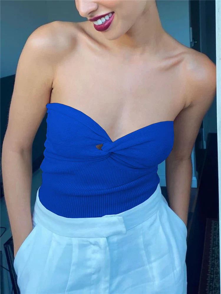 jinran Knit Tube Tops Women White Strapless Corset Tops Summer Basic Backless Off Shoulder Crop Top Bustier Casual Streetwear
