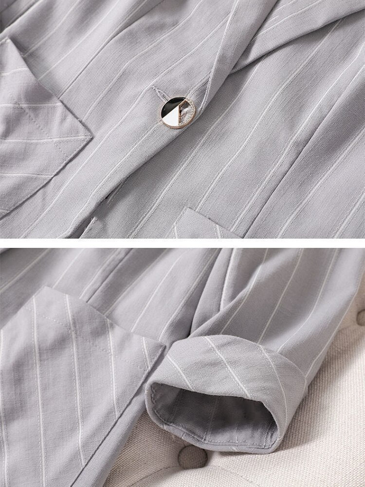 jinran Small Suit Jacket New Women's Spring Summer Striped Slim Sleeve Fashion Slim Suit Suit Jacket Oversize Code Clothing for Women