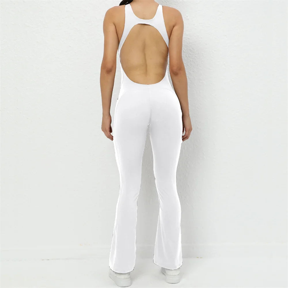 jinran 2024 Mini Flare Women Tracksuit Pad Yoga Set One Piece Jumpsuit Workout Legging Rompers Sport Gym Exercise Wear Active Suit