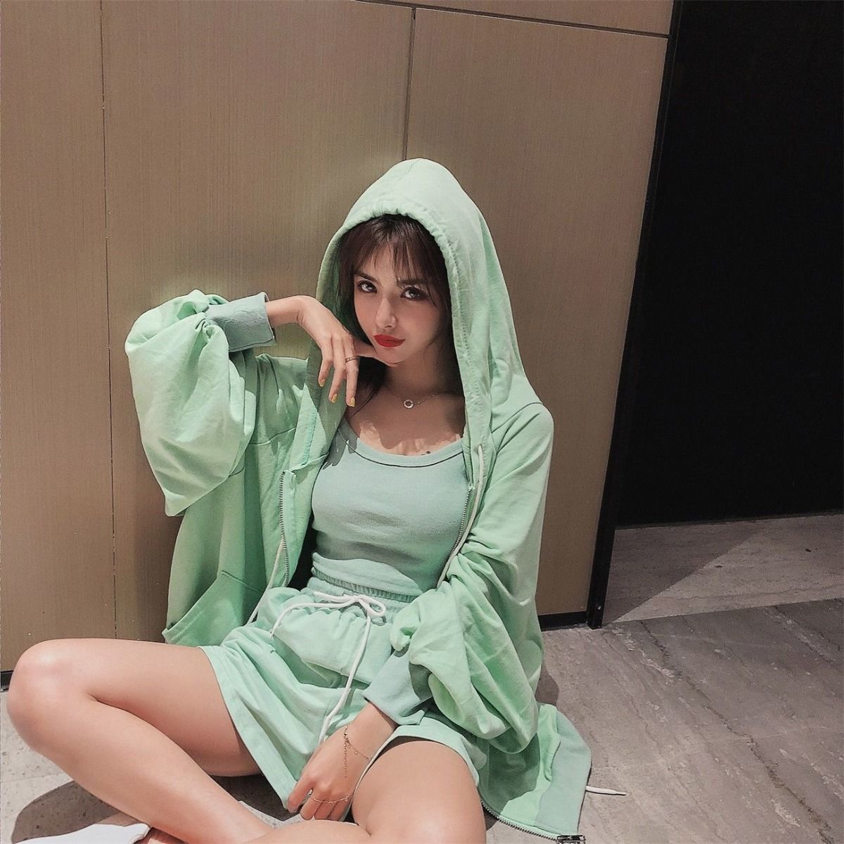 jinran Women 3 Pieces Summer Sleepwear Ensembles De Pyjama Nightgown Suits with Shorts Home Wear Roomware