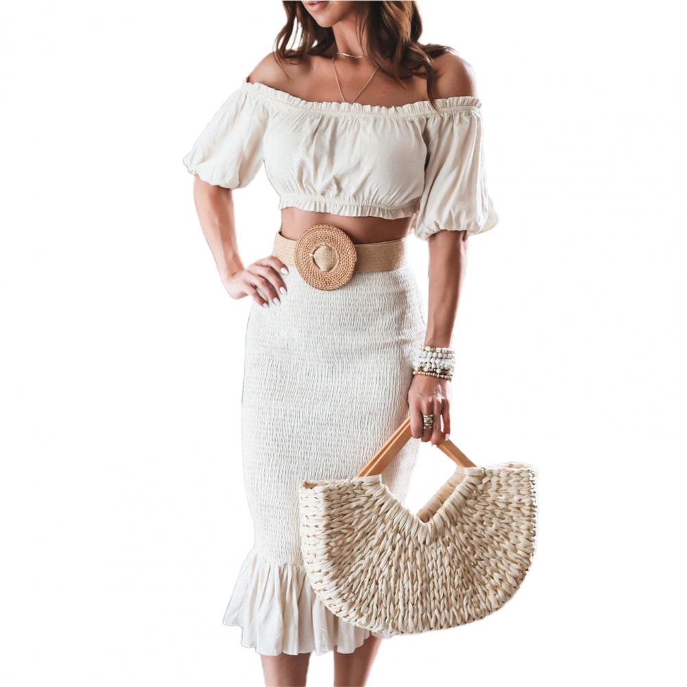 jinran - 1 Set Crop Top Skirt Off Shoulder Ruffles Summer Hip Wrap Fish Tail Skirt Suit for Party