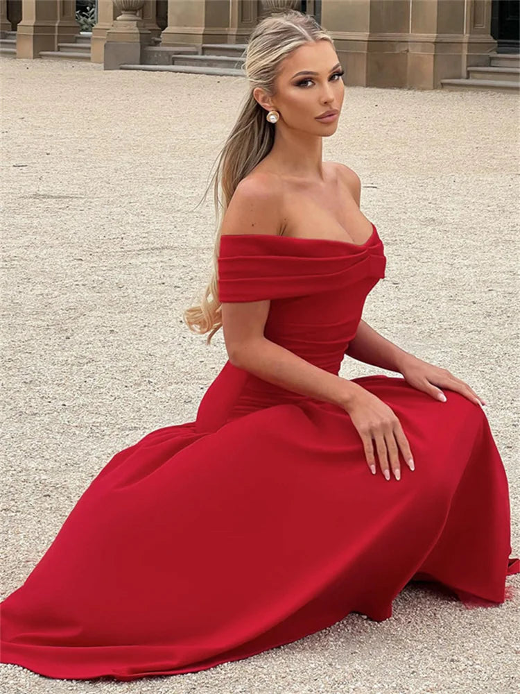 nvxiot - Autumn Off-Shoulder Fashion Long Dress For Women High Waist Sexy Bandeau Patchwork Party Dress Female Bodycon Dress 2024