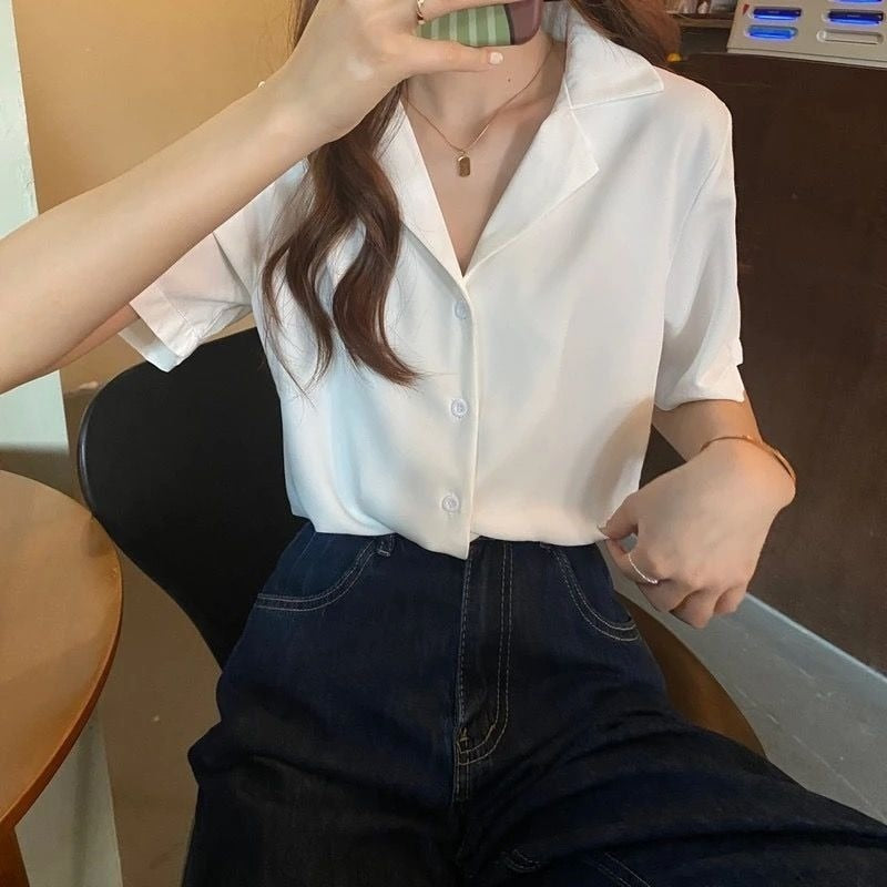 jinran Chiffon Blouse Elegant Light Green Top for Women Short Sleeve Shirt Summer Top Office Blouse for Women Tunic
