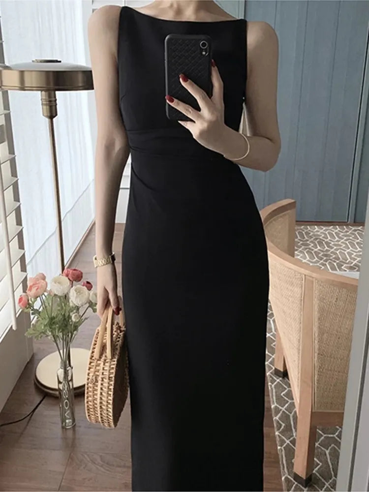 jinran - New Women Summer Fashion Spaghetti Strap Sleeveless Sexy Dress Female Elegant Evening Midi Dress