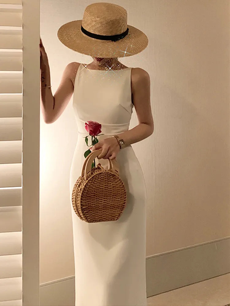 jinran - New Women Summer Fashion Spaghetti Strap Sleeveless Sexy Dress Female Elegant Evening Midi Dress