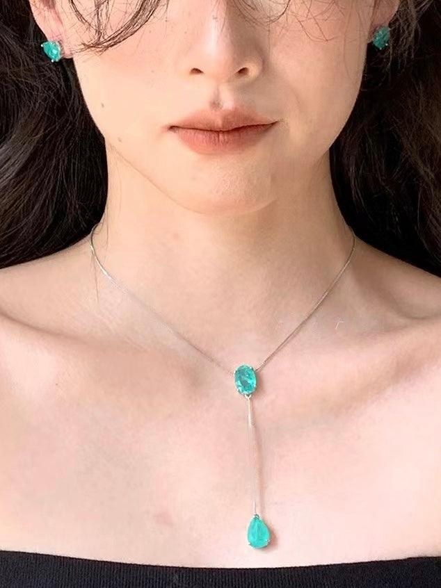jinran 2024 New Premium Green Semi-Precious Stone Adjustable Necklace Earrings