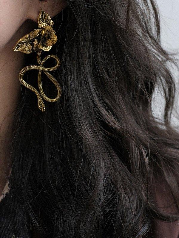 jinran 2024 New Vintage Snake Shape Flower Shape Earrings Accessories