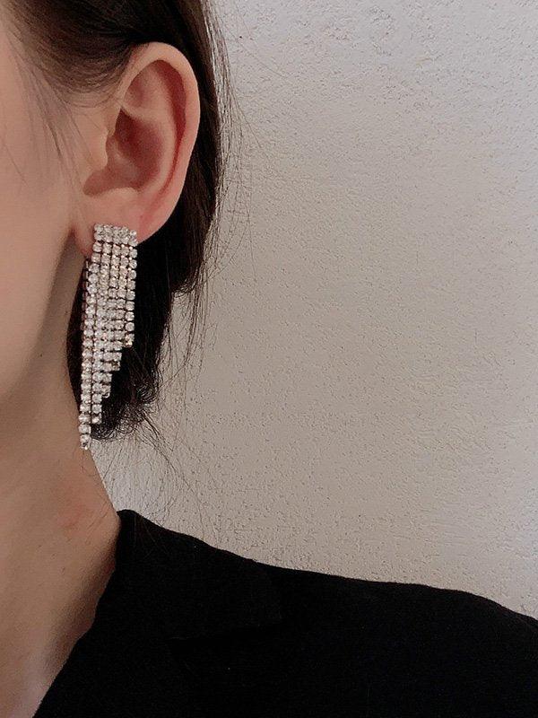 jinran 2024 New Large Long Crystal Tassel Earrings