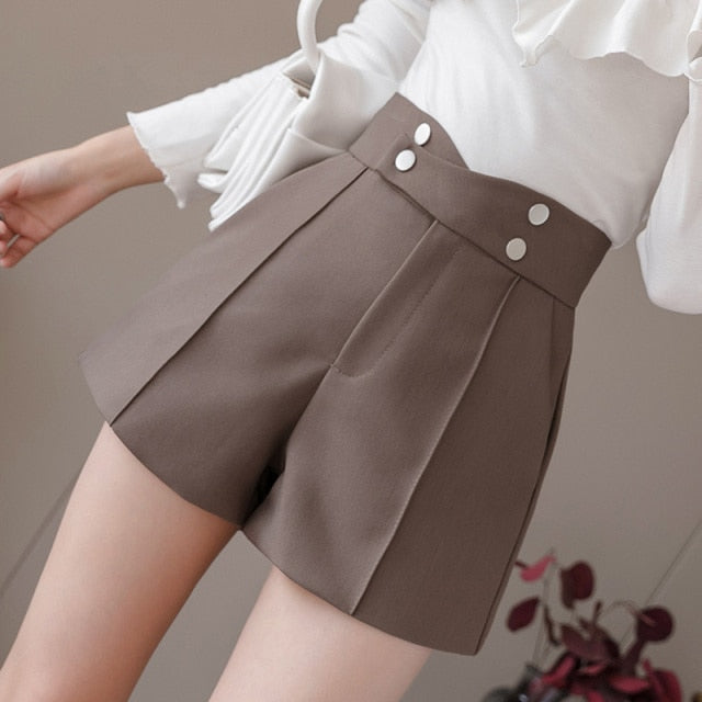 jinran Plus Size Suits Shorts Women Summer New High Waist Solid Black Office Work Shorts Ladies Pocket Gray Wide Leg Trouser S-XL