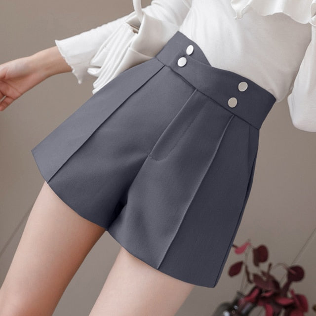 jinran Plus Size Suits Shorts Women Summer New High Waist Solid Black Office Work Shorts Ladies Pocket Gray Wide Leg Trouser S-XL