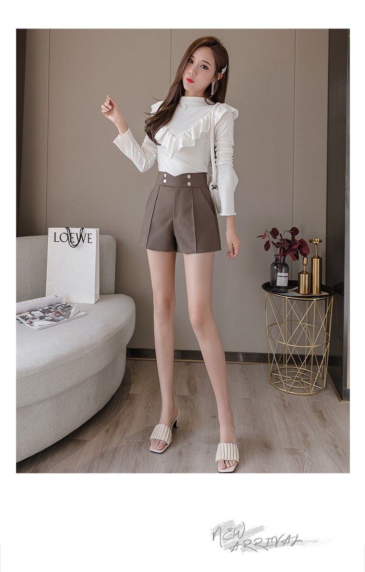 jinran Plus Size Suits Shorts Women Summer New High Waist Solid Black Office Work Shorts Ladies Pocket Gray Wide Leg Trouser S-XL