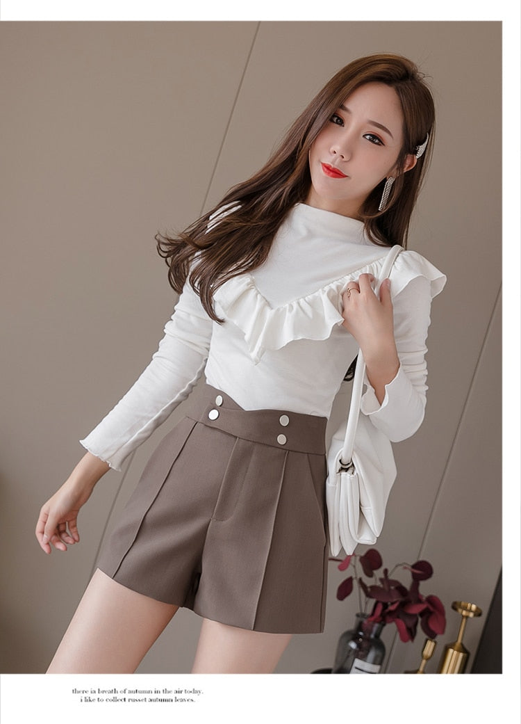 jinran Plus Size Suits Shorts Women Summer New High Waist Solid Black Office Work Shorts Ladies Pocket Gray Wide Leg Trouser S-XL