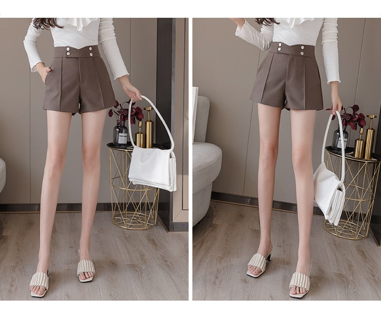 jinran Plus Size Suits Shorts Women Summer New High Waist Solid Black Office Work Shorts Ladies Pocket Gray Wide Leg Trouser S-XL