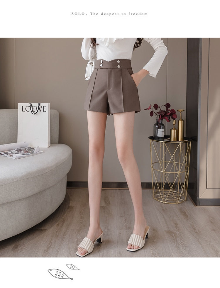 jinran Plus Size Suits Shorts Women Summer New High Waist Solid Black Office Work Shorts Ladies Pocket Gray Wide Leg Trouser S-XL