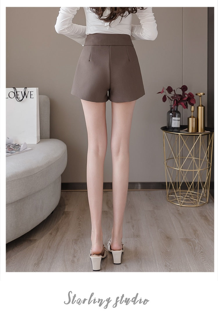 jinran Plus Size Suits Shorts Women Summer New High Waist Solid Black Office Work Shorts Ladies Pocket Gray Wide Leg Trouser S-XL