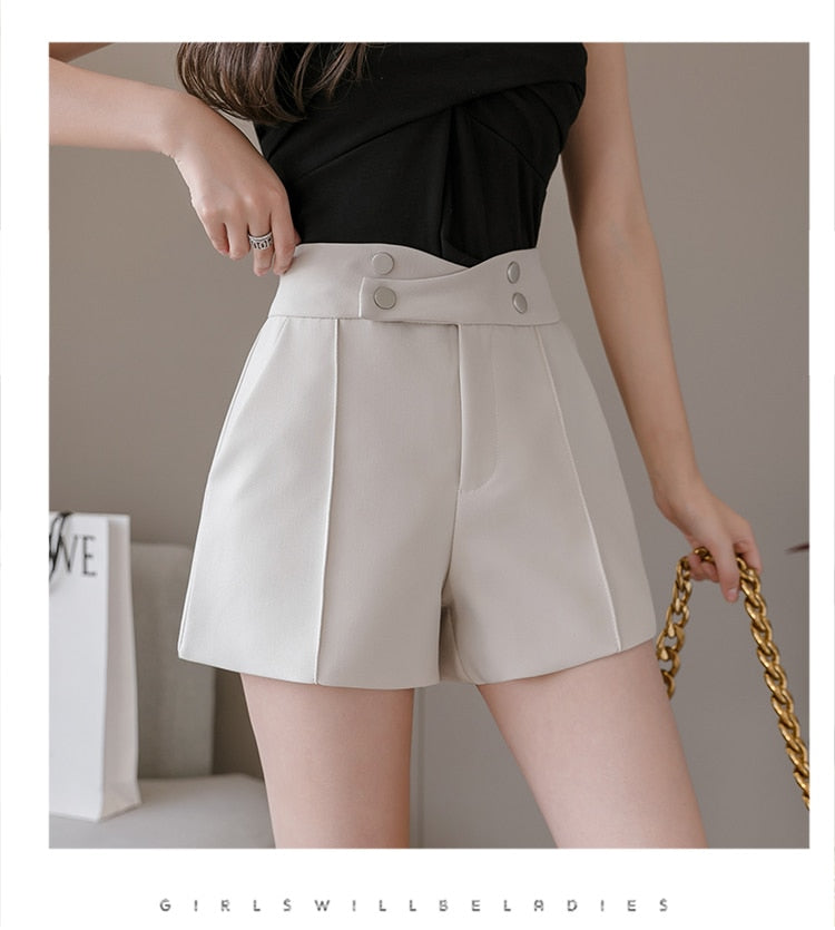 jinran Plus Size Suits Shorts Women Summer New High Waist Solid Black Office Work Shorts Ladies Pocket Gray Wide Leg Trouser S-XL