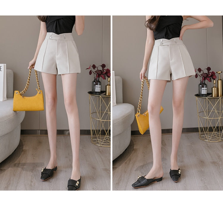 jinran Plus Size Suits Shorts Women Summer New High Waist Solid Black Office Work Shorts Ladies Pocket Gray Wide Leg Trouser S-XL