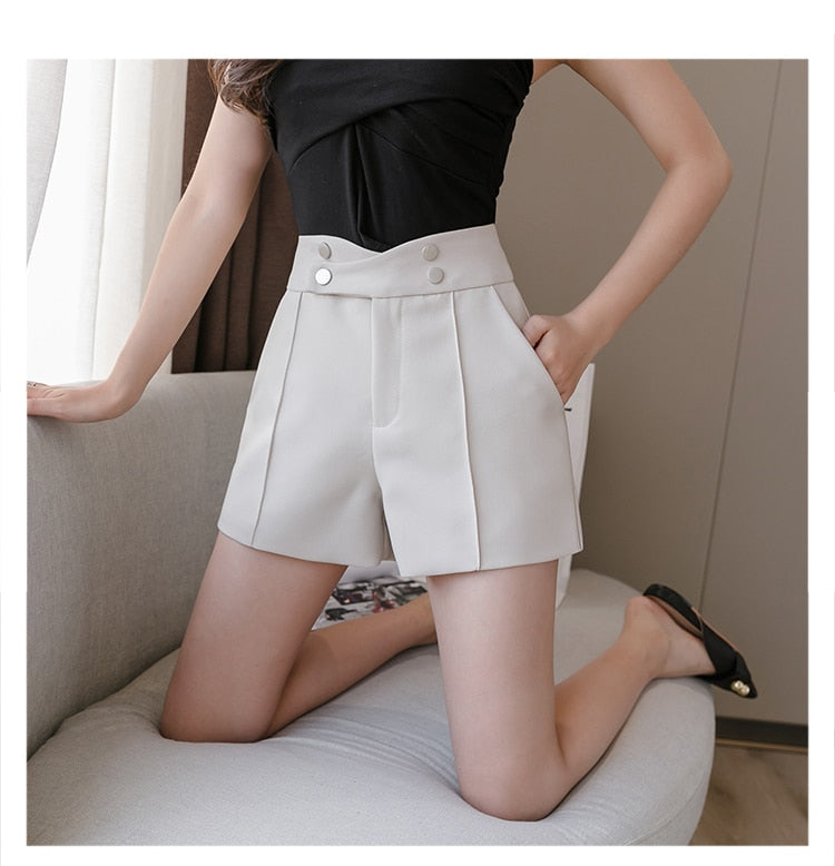 jinran Plus Size Suits Shorts Women Summer New High Waist Solid Black Office Work Shorts Ladies Pocket Gray Wide Leg Trouser S-XL