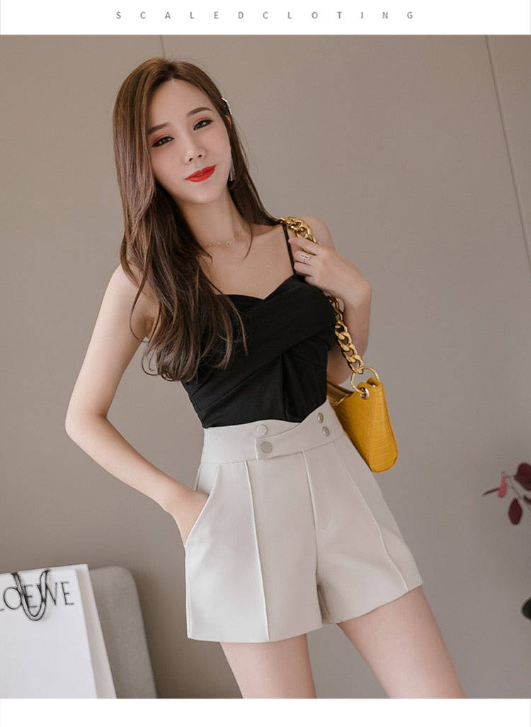 jinran Plus Size Suits Shorts Women Summer New High Waist Solid Black Office Work Shorts Ladies Pocket Gray Wide Leg Trouser S-XL