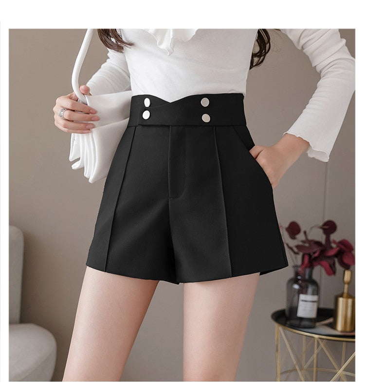 jinran Plus Size Suits Shorts Women Summer New High Waist Solid Black Office Work Shorts Ladies Pocket Gray Wide Leg Trouser S-XL