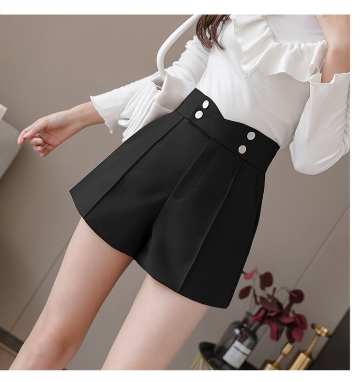 jinran Plus Size Suits Shorts Women Summer New High Waist Solid Black Office Work Shorts Ladies Pocket Gray Wide Leg Trouser S-XL