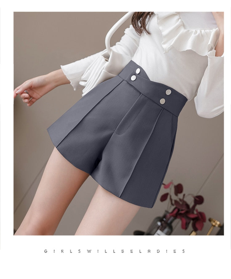 jinran Plus Size Suits Shorts Women Summer New High Waist Solid Black Office Work Shorts Ladies Pocket Gray Wide Leg Trouser S-XL