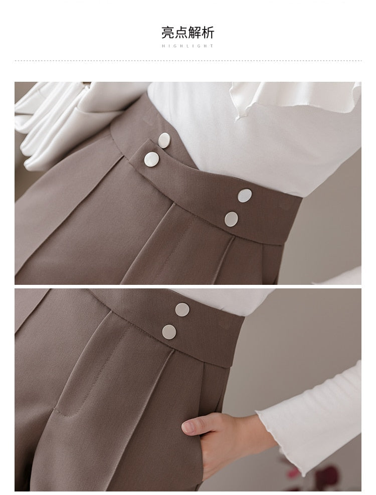 jinran Plus Size Suits Shorts Women Summer New High Waist Solid Black Office Work Shorts Ladies Pocket Gray Wide Leg Trouser S-XL
