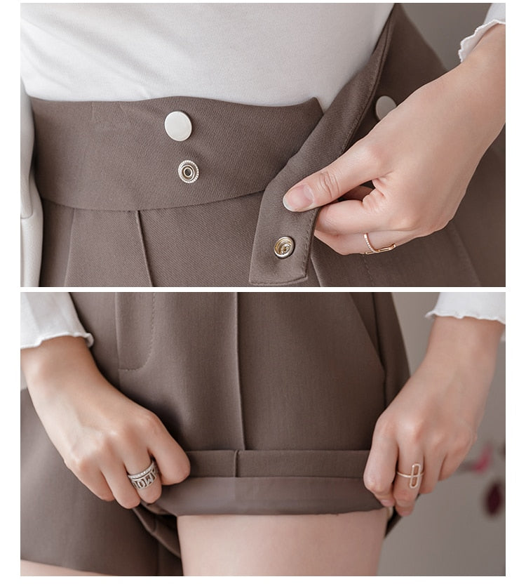jinran Plus Size Suits Shorts Women Summer New High Waist Solid Black Office Work Shorts Ladies Pocket Gray Wide Leg Trouser S-XL