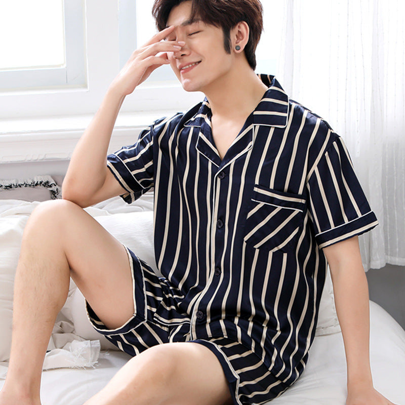 jinran Brand Spring Summer Autumn Men Satin Silk Pajamas Sets of T-shirt & Shorts Male Pijama Sleepwear Leisure Home Clothing