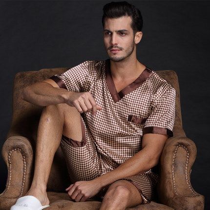jinran Brand Spring Summer Autumn Men Satin Silk Pajamas Sets of T-shirt & Shorts Male Pijama Sleepwear Leisure Home Clothing