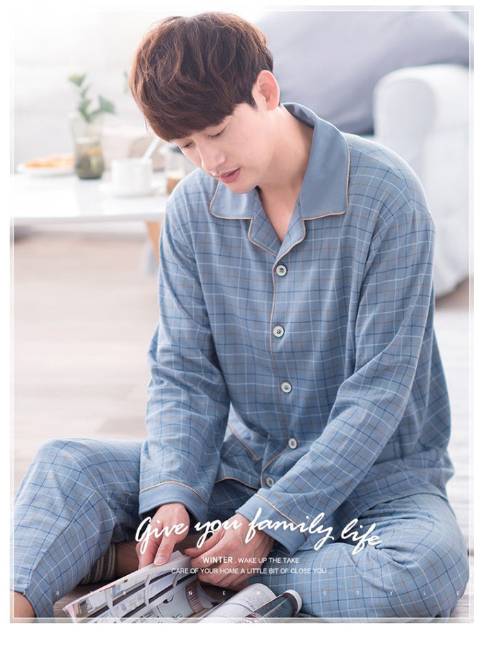 jinran Summer Casual Striped Cotton Pajama Sets for Men Short Sleeve Long Pants Sleepwear Pyjama Male Homewear Lounge Wear Clothes