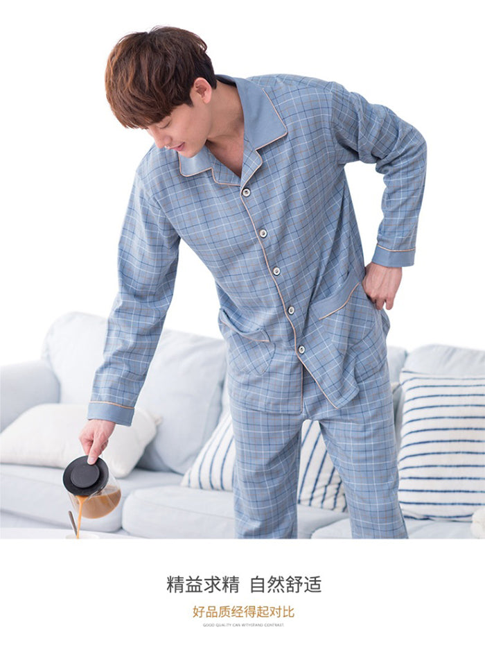 jinran Summer Casual Striped Cotton Pajama Sets for Men Short Sleeve Long Pants Sleepwear Pyjama Male Homewear Lounge Wear Clothes