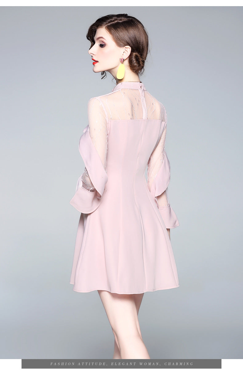 jinran Spring and summer 2022 new women's mesh splicing Ruffle Dress celebrity perspective sheath dresses butterfly sleeve cloth