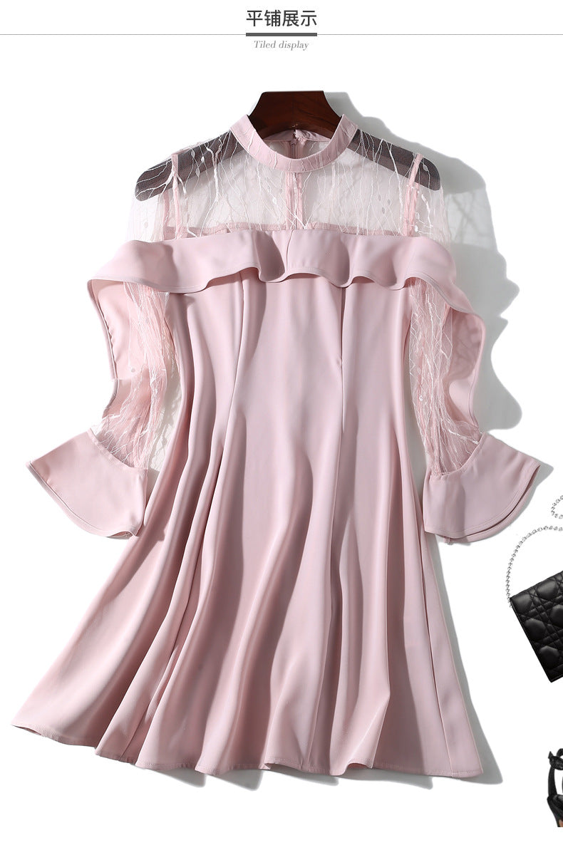 jinran Spring and summer 2022 new women's mesh splicing Ruffle Dress celebrity perspective sheath dresses butterfly sleeve cloth