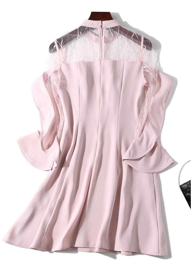 jinran Spring and summer 2022 new women's mesh splicing Ruffle Dress celebrity perspective sheath dresses butterfly sleeve cloth
