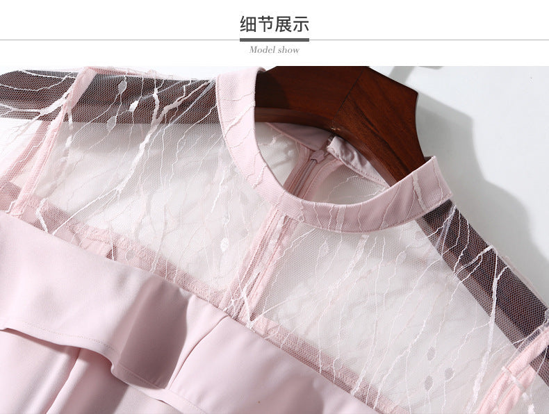 jinran Spring and summer 2022 new women's mesh splicing Ruffle Dress celebrity perspective sheath dresses butterfly sleeve cloth