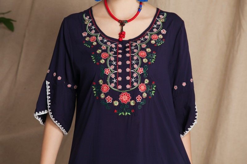 jinran 2022 Vintage 70s Mexican Floral Embroidery Boho Women Hippie Blouse Women Tunic Soft Cotton Summer Shirts Tops Blusa Mujer