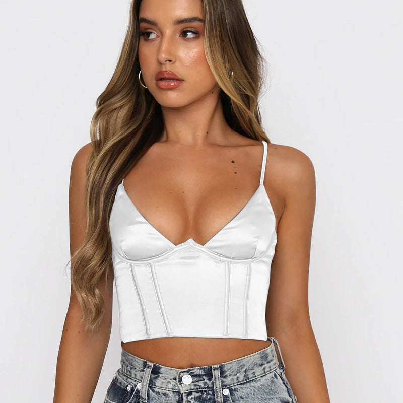 jinran V Neck Sleeveless Corset Crop Top Black Women 2021 Sexy Backless Summer Casual Bustier Cami Spaghetti Strap Tank Tops