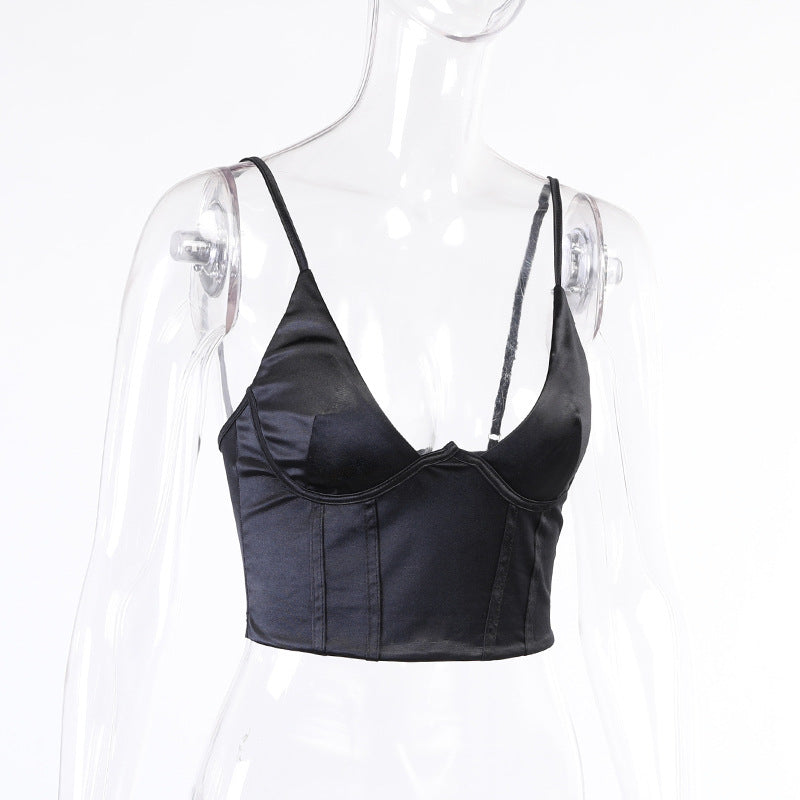 jinran V Neck Sleeveless Corset Crop Top Black Women 2021 Sexy Backless Summer Casual Bustier Cami Spaghetti Strap Tank Tops