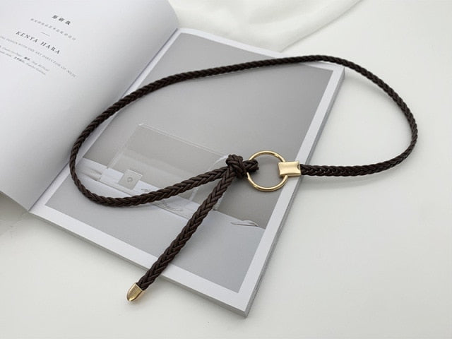 jinran Women's Hand-Woven Thin Belt Fashion Casual Circle Knotted Decorative Rope Braid Belts For Dress Denim Skirt Trouser