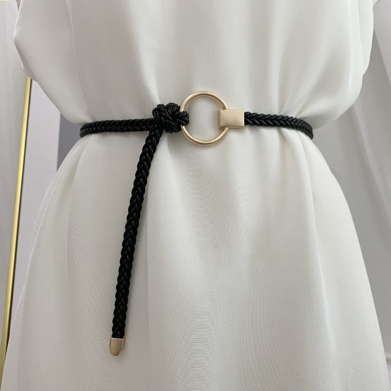jinran Women's Hand-Woven Thin Belt Fashion Casual Circle Knotted Decorative Rope Braid Belts For Dress Denim Skirt Trouser