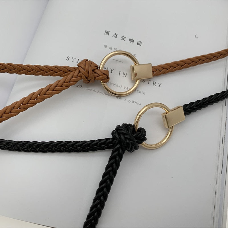 jinran Women's Hand-Woven Thin Belt Fashion Casual Circle Knotted Decorative Rope Braid Belts For Dress Denim Skirt Trouser