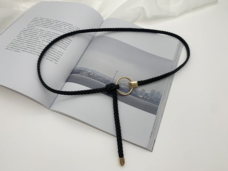 jinran Women's Hand-Woven Thin Belt Fashion Casual Circle Knotted Decorative Rope Braid Belts For Dress Denim Skirt Trouser