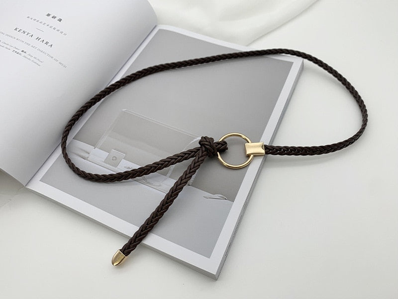 jinran Women's Hand-Woven Thin Belt Fashion Casual Circle Knotted Decorative Rope Braid Belts For Dress Denim Skirt Trouser