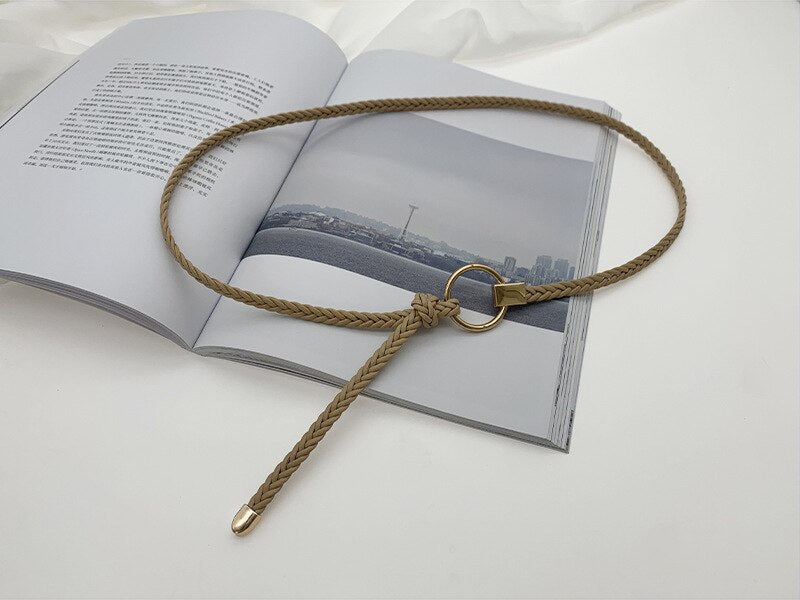 jinran Women's Hand-Woven Thin Belt Fashion Casual Circle Knotted Decorative Rope Braid Belts For Dress Denim Skirt Trouser
