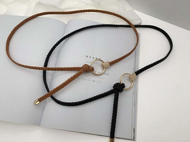 jinran Women's Hand-Woven Thin Belt Fashion Casual Circle Knotted Decorative Rope Braid Belts For Dress Denim Skirt Trouser