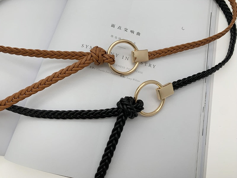 jinran Women's Hand-Woven Thin Belt Fashion Casual Circle Knotted Decorative Rope Braid Belts For Dress Denim Skirt Trouser
