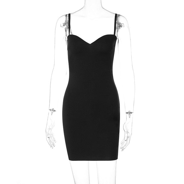jinran Solid Women Strap Mini Dress Bodycon Sexy Streetwear Party Club Elegant 2021 Summer Clothes Basic Slim Fashion Casual