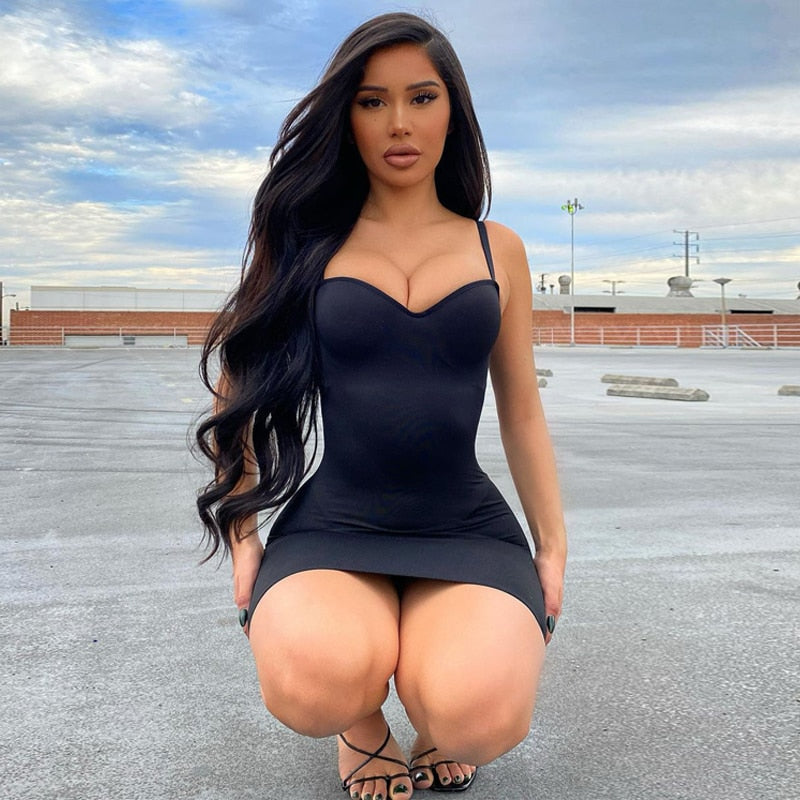 jinran Solid Women Strap Mini Dress Bodycon Sexy Streetwear Party Club Elegant 2021 Summer Clothes Basic Slim Fashion Casual